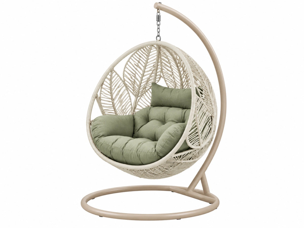 Hangstoel 120 x 100 x 195 cm staal kunststof beige/groen - vrijstaand gevlochten