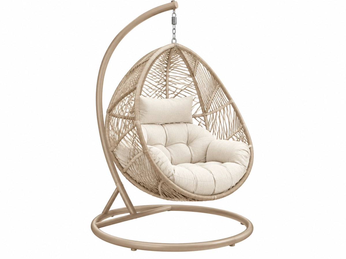 Hangstoel 105 x 105 x 195 cm beige metalen frame gevlochten kunststof voor tuin
