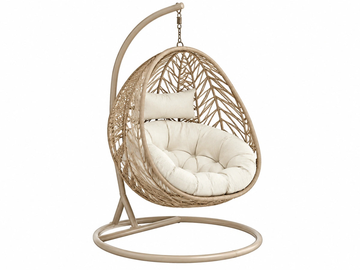 Hangstoel 105 x 105 x 195 cm gevlochten kunststof beige met stalen standaard