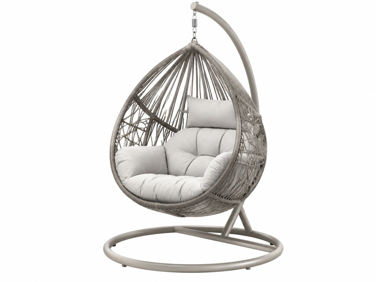Hangstoel 120 x 120 x 195 cm grijs kunststof vlechtwerk met metalen standaard voor binnen