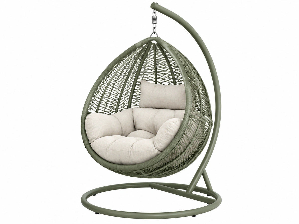 Hangstoel 105 x 105 x 195 cm groen/beige metalen standaard gevlochten kunststof modern