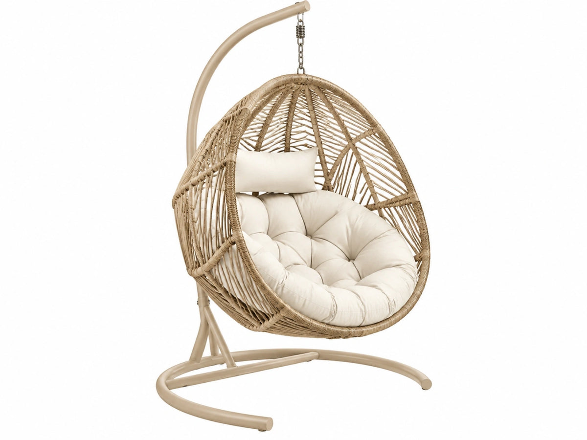 Hangstoel 105 x 105 x 195 cm beige metaal en gevlochten vezel - standaard met schommelophanging