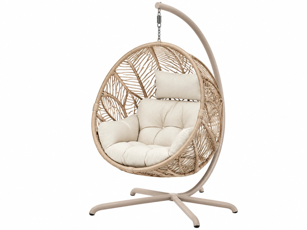 Hangstoel 105 x 105 x 195 cm beige gevlochten rotan met metalen standaard