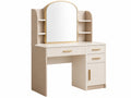 Kaptafel 120 x 45 x 150 cm houtplaat crème beige goud met spiegel en opbergruimte