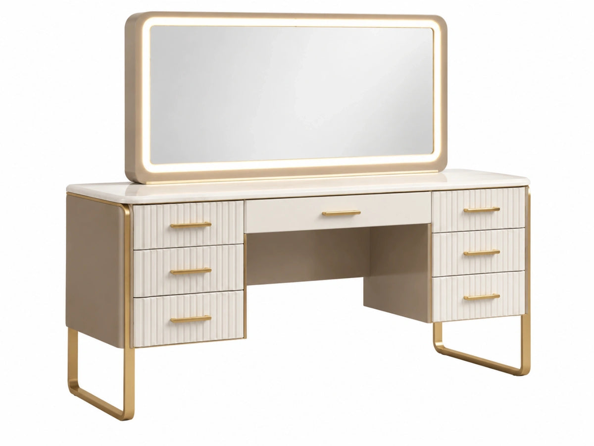 Kaptafel 120 x 45 x 150 cm wit/goud met spiegel en ledverlichting