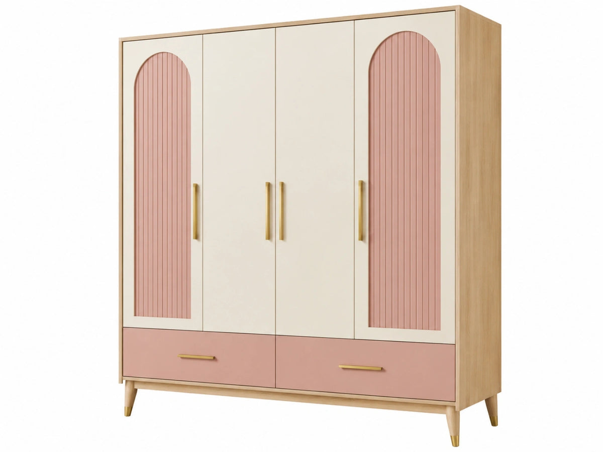 Kledingkast 160 x 55 x 200 cm hout beige roze met 4 deuren en 2 lades