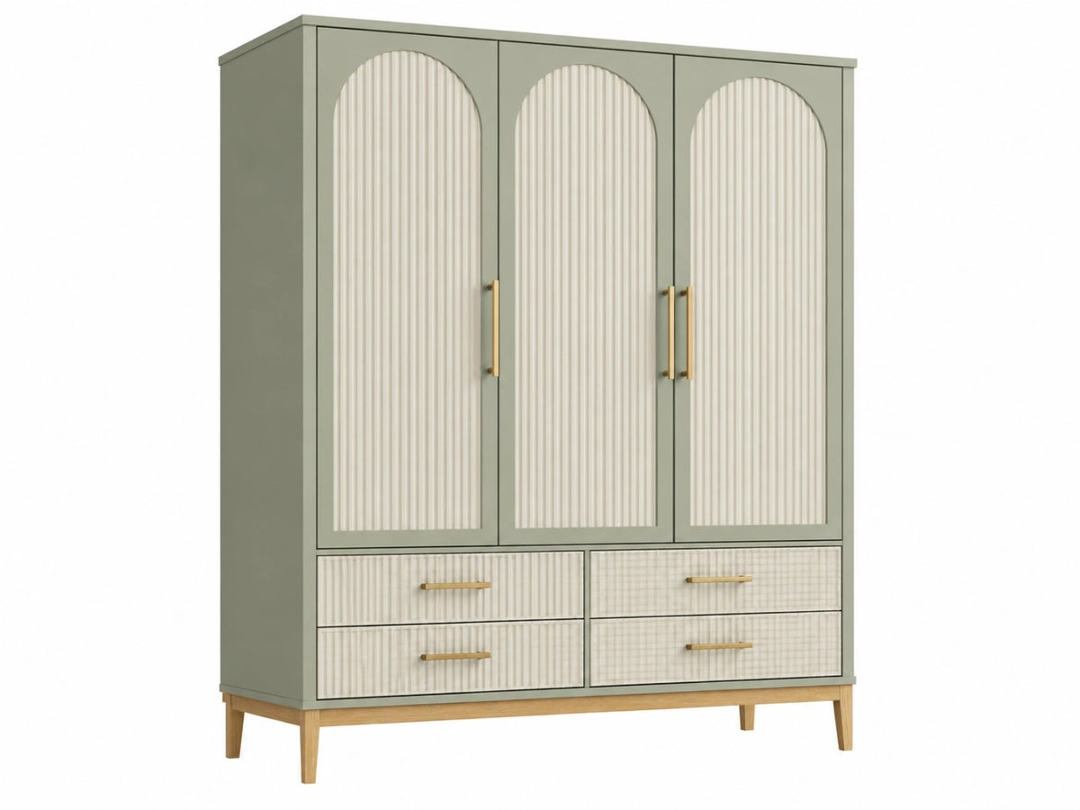 Kledingkast 150 x 55 x 200 cm groen en crème hout met 3 deuren en 4 lades