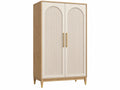 Kledingkast 100 x 50 x 190 cm hout en crème - tweedeurs met geribbelde fronten