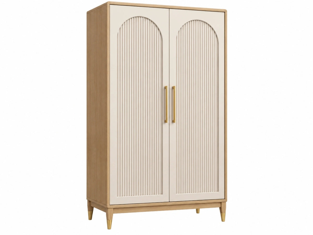 Kledingkast 100 x 50 x 190 cm hout en crème - tweedeurs met geribbelde fronten