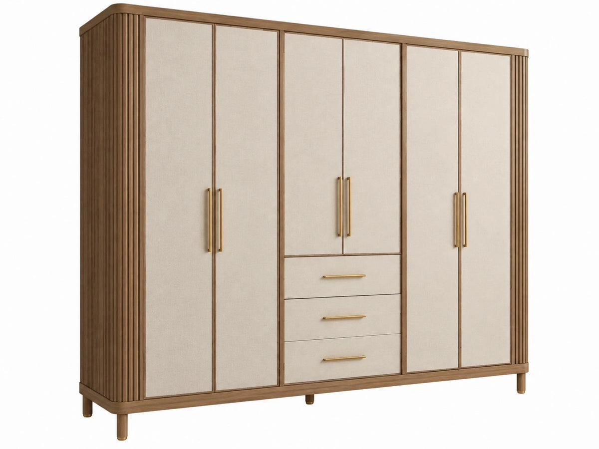 Kledingkast 240 x 60 x 220 cm - houtlook beige/bruin - moderne opbergkast met 6 deuren en 3 laden
