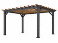 Pergola 400 x 300 x 240 cm - metaal en hout zwart/bruin - open latten dak voor tuin