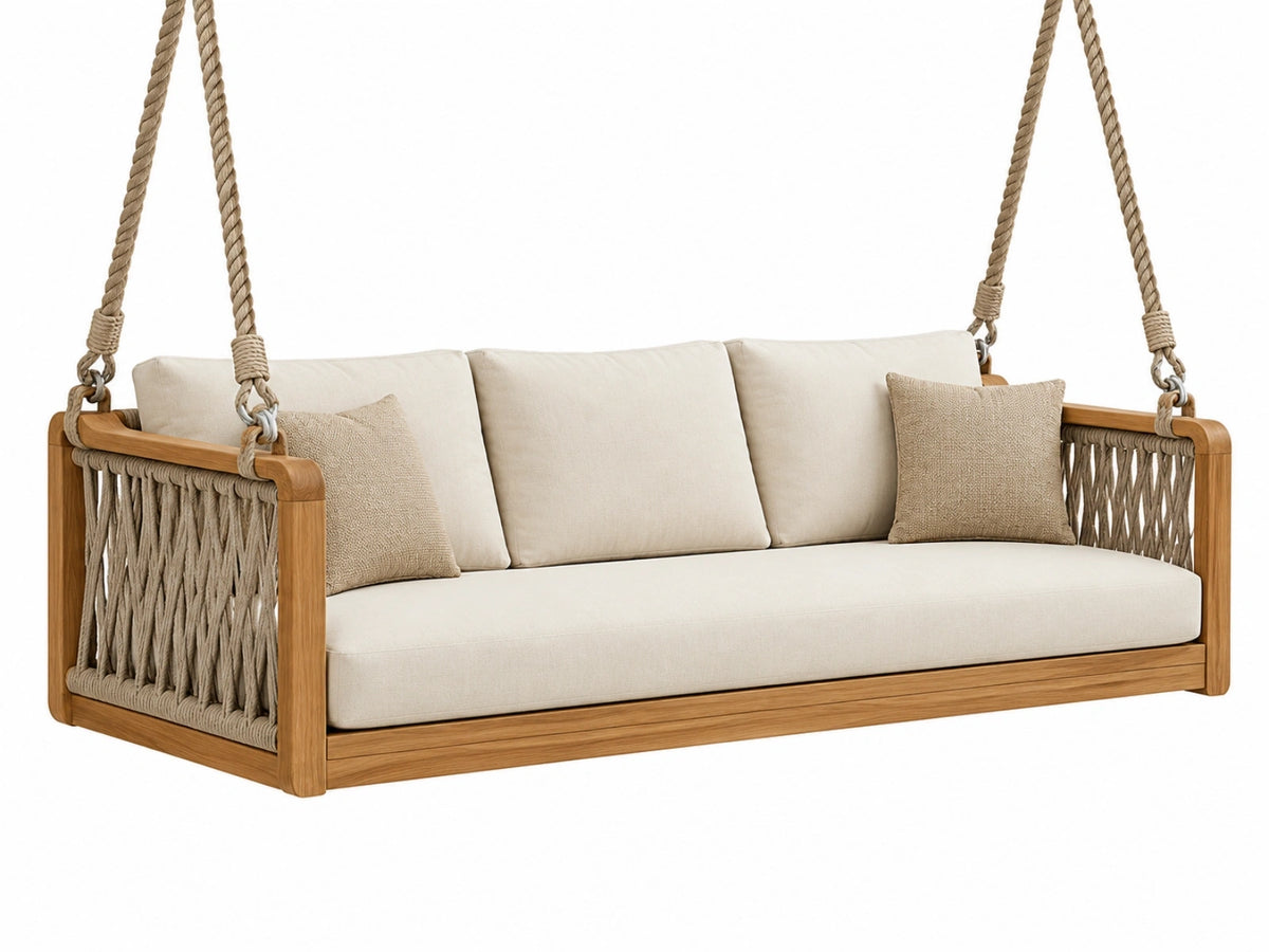 Hangbank 180 x 80 x 70 cm hout beige - bohemien tuinbank met touwophanging