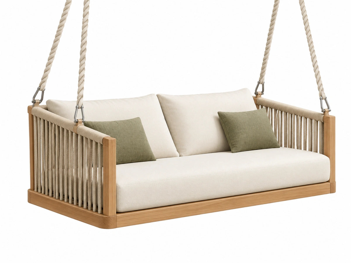 Schommelbank 160 x 80 x 70 cm - hout en touw in naturel en crème voor buiten