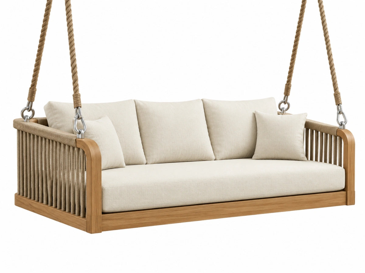 Hangbank 180 x 80 x 70 cm hout beige met touw - bohemian buitenzitbank