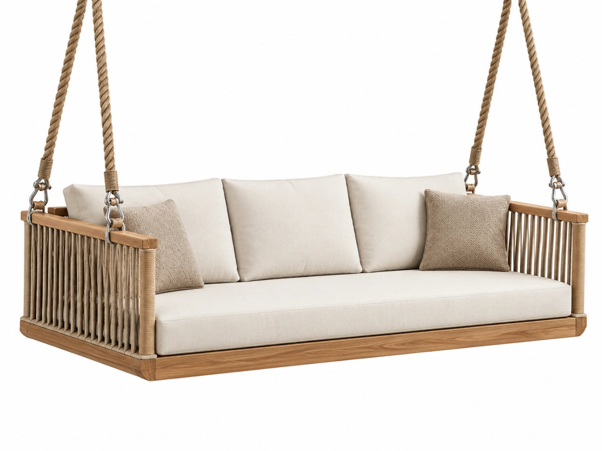 Hangbank 180 x 80 cm hout en touw naturel - zwevend zitmeubel