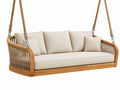 Hangbank 180 x 80 x 65 cm hout en touw naturel crème - buitenzitbank met kussens