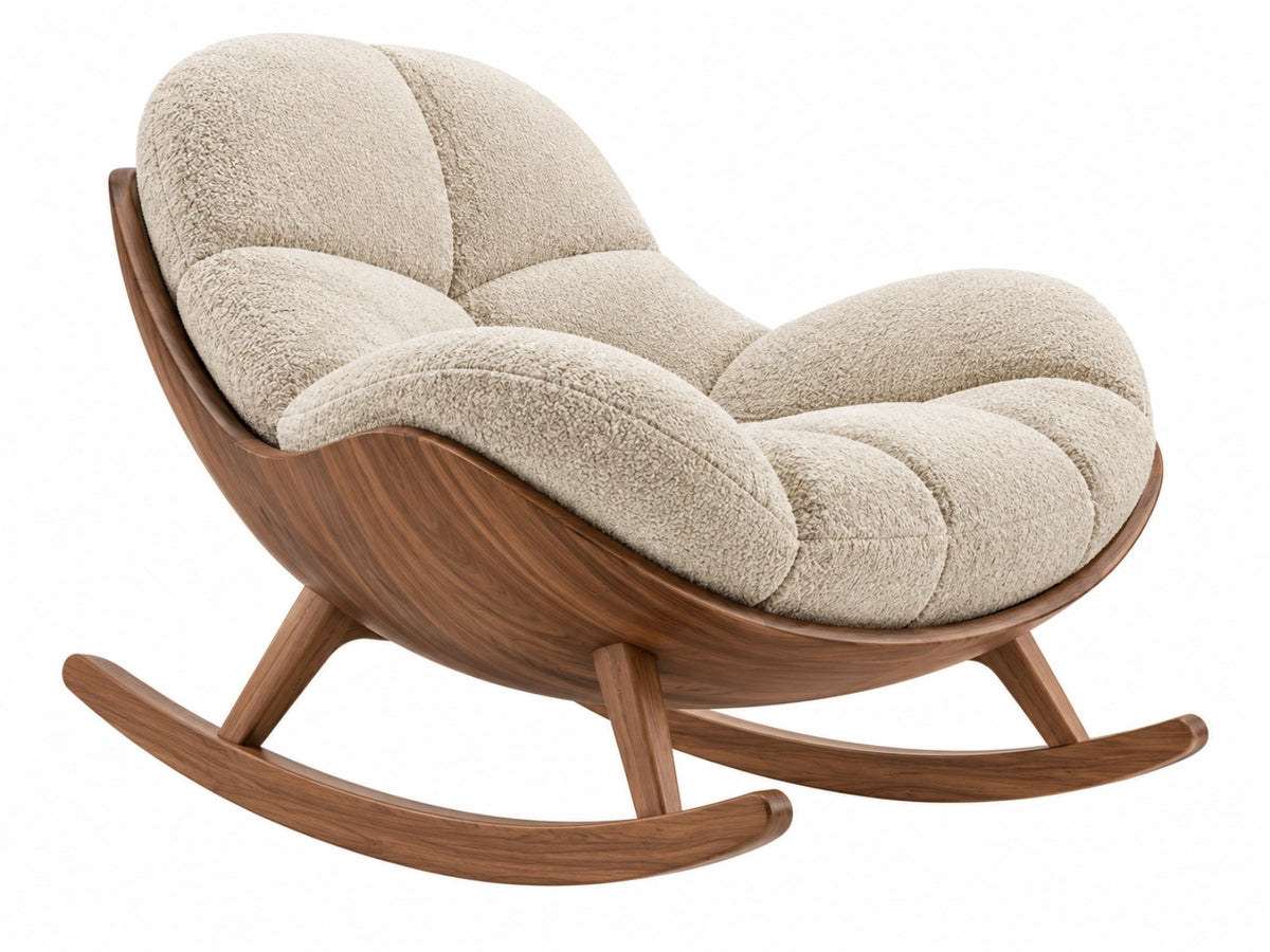 Schommelstoel 100 x 82 x 90 cm crème boucléstof en hout - loungefauteuil
