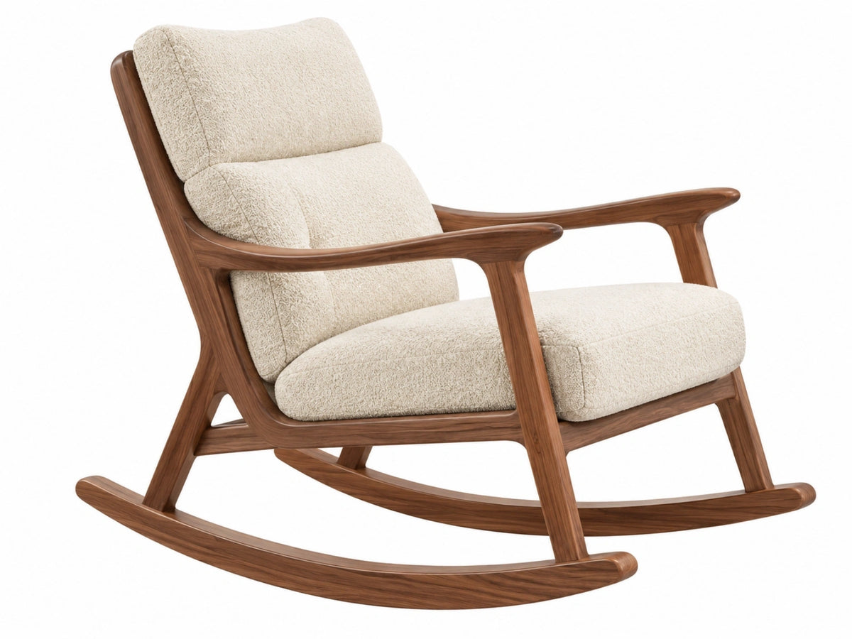 Schommelstoel 105 x 70 x 95 cm - hout en crèmekleurige boucléstof - modern