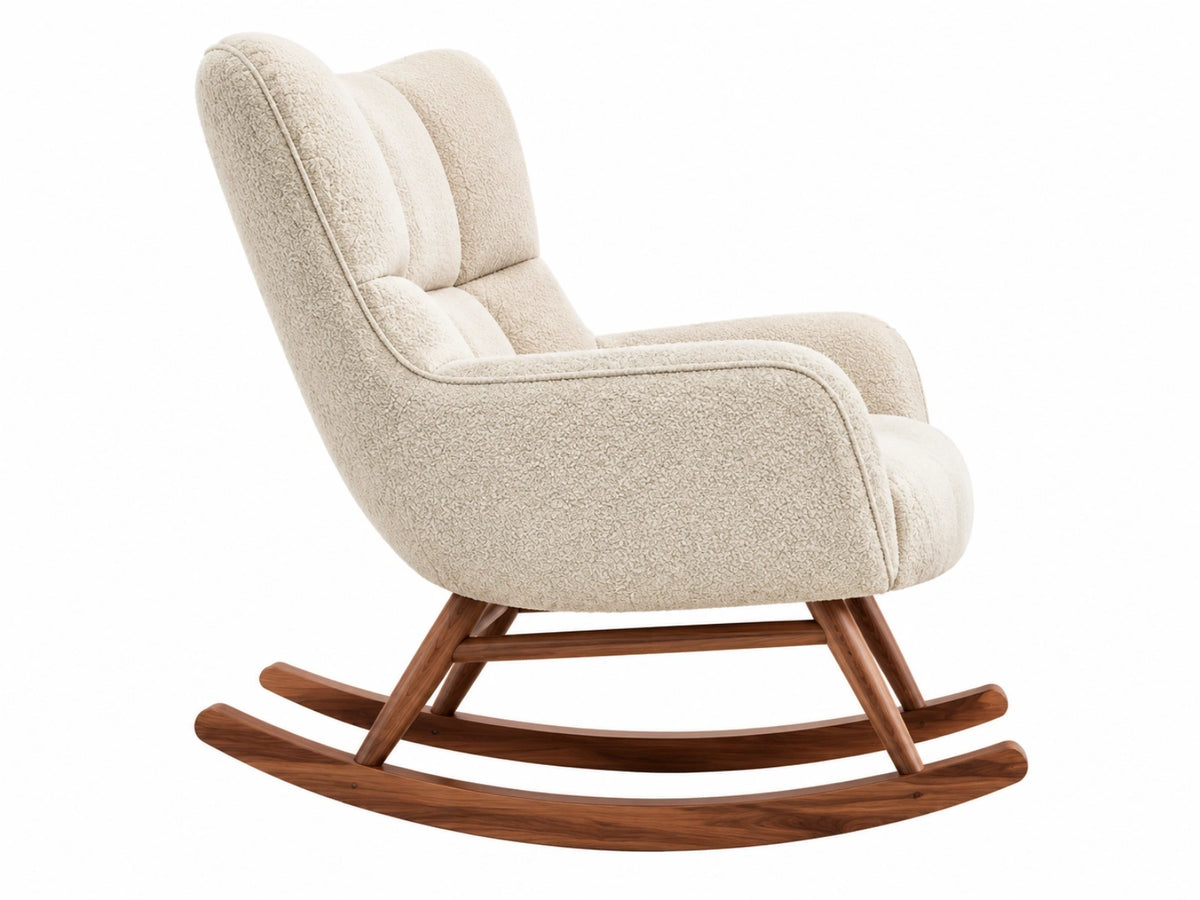 Schommelstoel 100 x 72 x 95 cm boucléstof crème met houten onderstel