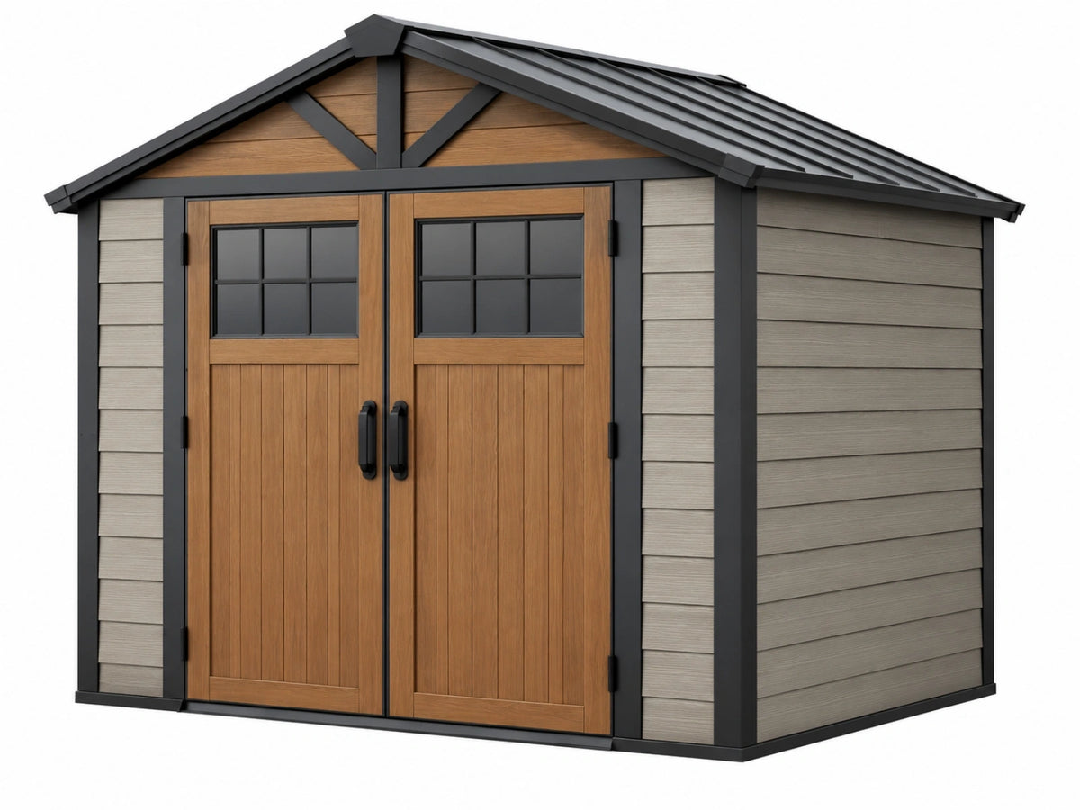 Tuinhuis 200 x 150 x 210 cm composiet bruin grijs met dubbele deuren