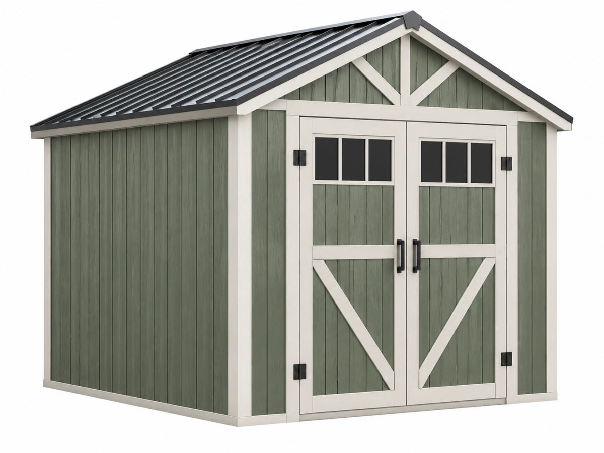 Tuinhuis 200 x 150 x 200 cm kunststof groen/wit met dubbele deuren