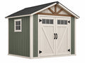 Tuinhuis 224 x 153 x 208 cm van kunststof groen/wit met dubbele deur en zadeldak