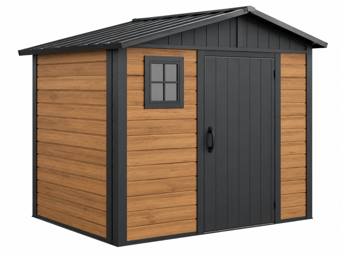 Tuinhuis 250 x 200 x 220 cm houtlook bruin antraciet met metalen dak